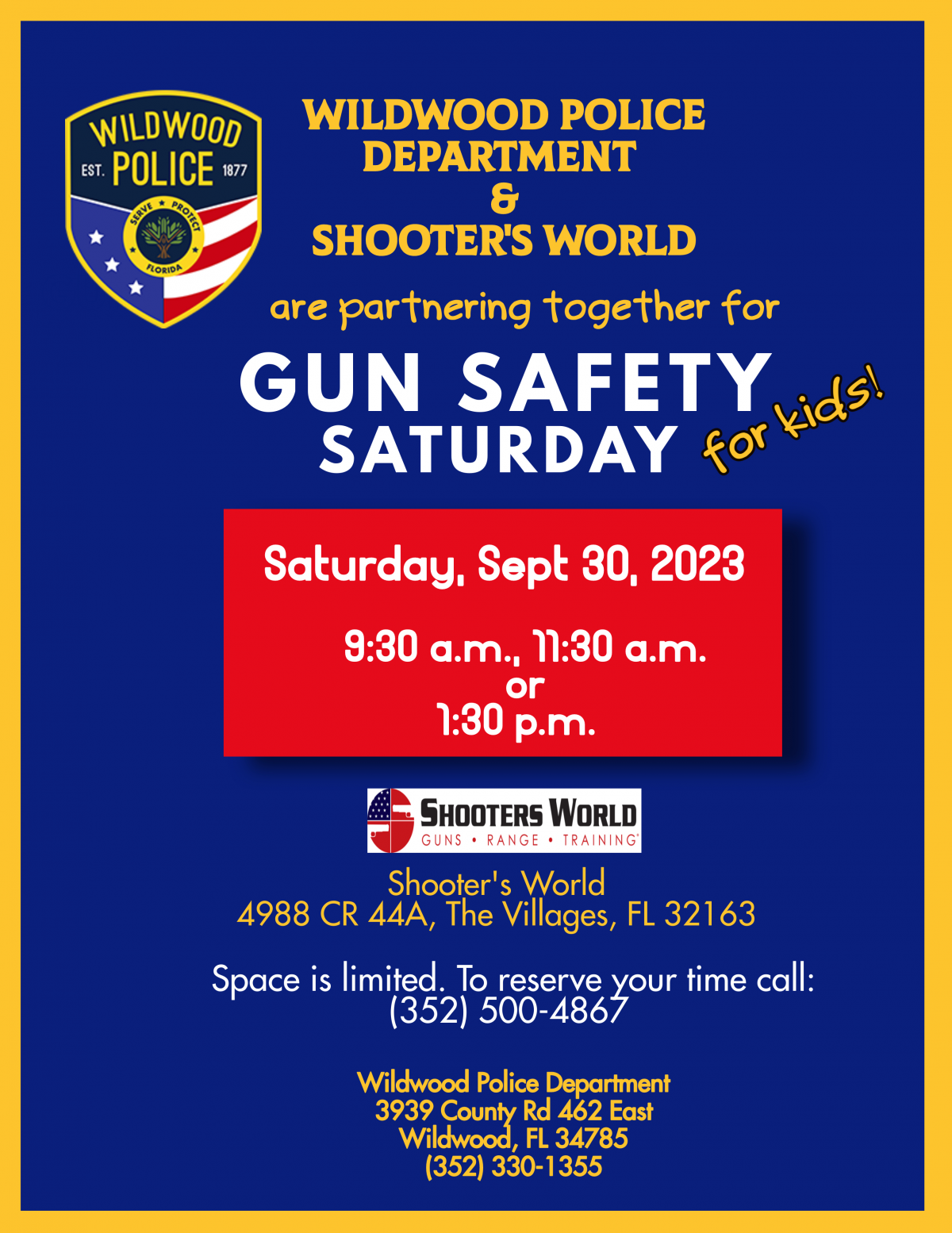 Wildwood Police Department & Shooter's World Gun Safety Saturday - for kids! 09/30/23 