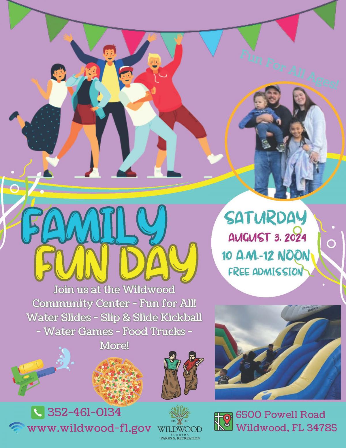 Family Fun Day, Wildwood Community Center, 6500 Powell Road, Wildwood, Fl 34785, 10:00 a.m. - 12:00 noon
