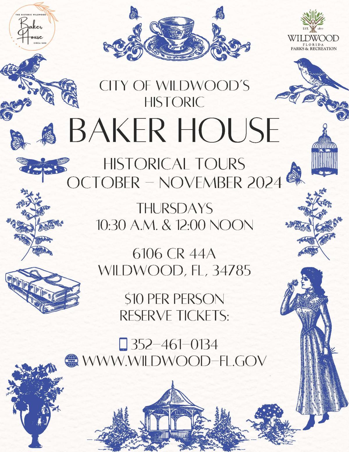 Historical House Tours, Baker House 6106 CR 44A, Wildwood, Fl 34785, October 10, 17, 2024, November 7, 14, 2024