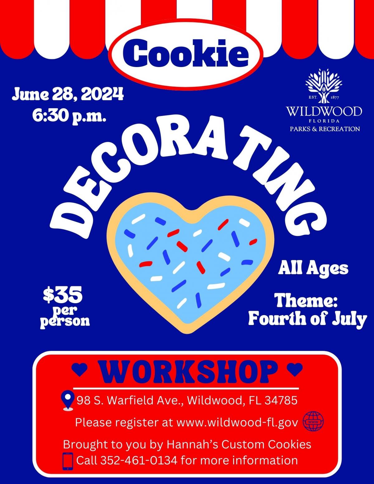 Cookie Decorating Workshop on June 28, 2024, at Warfield Auditorium