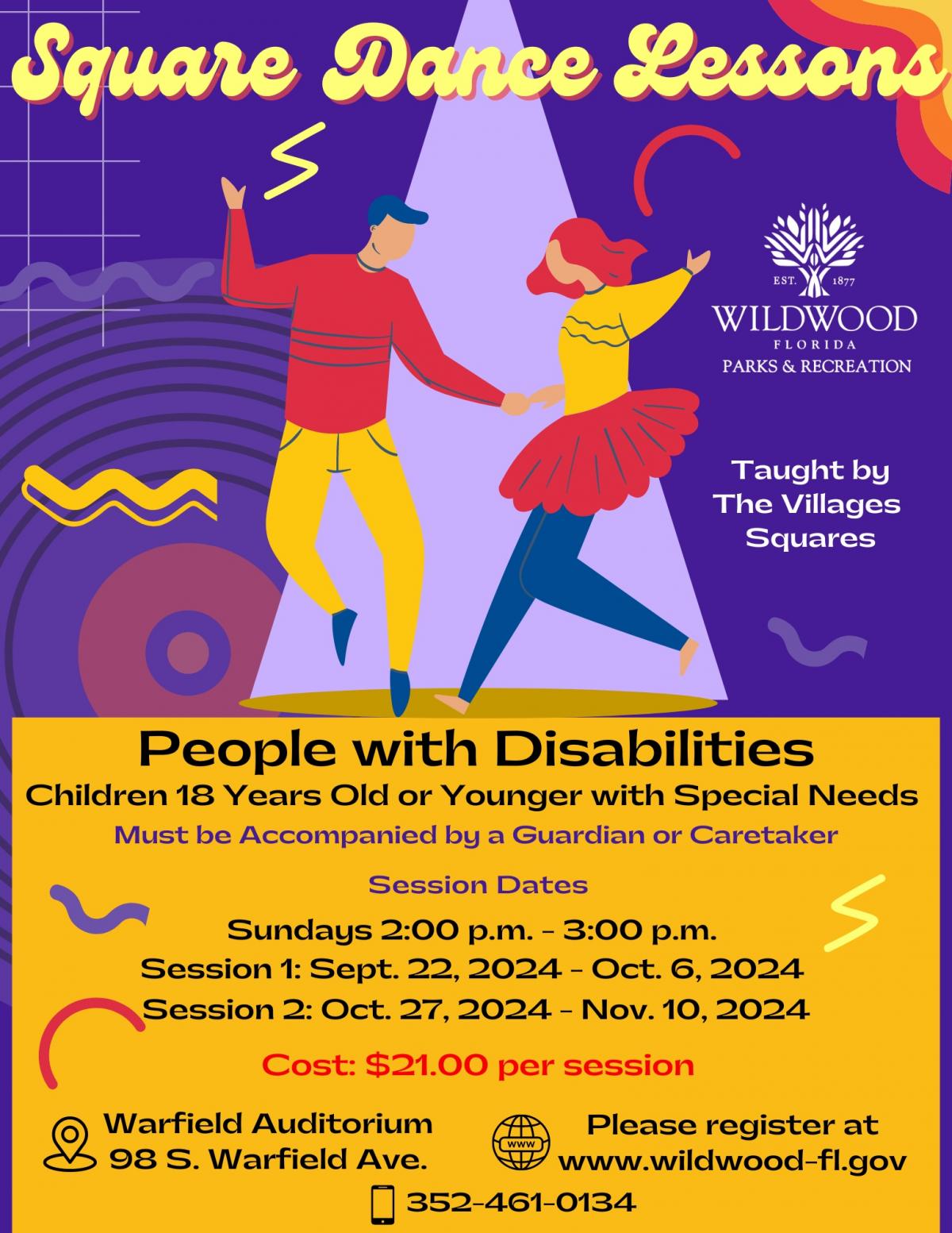 People With Disabilities Square Dance Lessons ,  September 22, 2024, Warfield Auditorium, 98 S. Warfield Ave.